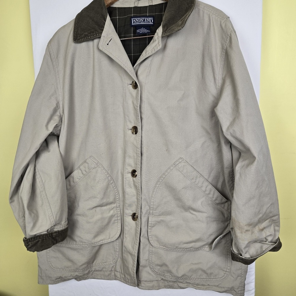Lands End Barn Coat Women's Size L Chore Jacket‎ Canvas Work. Stains!